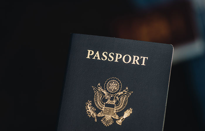 A close-up of a US passport needed for travelers stopped by TSA