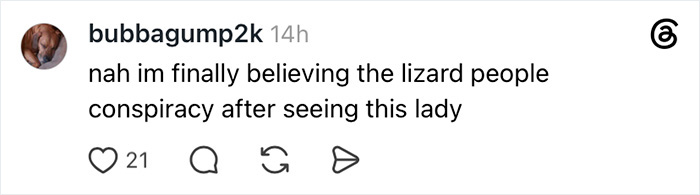 Social media comment mentioning lizard people conspiracy theory about Susan Dell.
