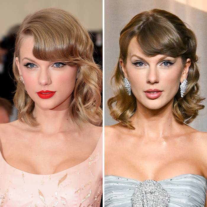 Side by side images of Taylor Swift showing her latest Mar-A-Lago face transformation Side by side images of Taylor Swift showing her latest Mar-A-Lago face transformation