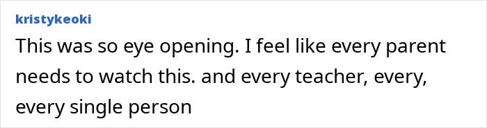 A comment on a story about a teen girl, parent, and teacher, calling the content eye-opening.