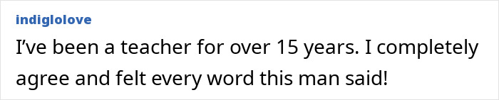 A comment from a experienced teacher sharing support for the story