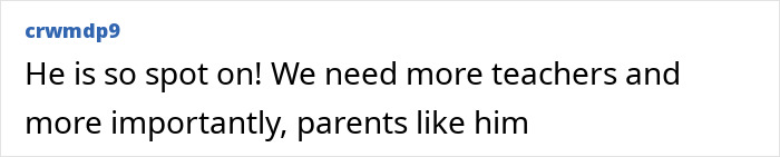 User comment supporting a teacher's decision and emphasizing the need for caring educators and parents.