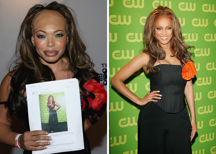 Model dressed up as Tyra Banks for creative celebrity Halloween costumes