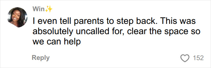 Comment stating parents should step back to help clear space during football player treatment