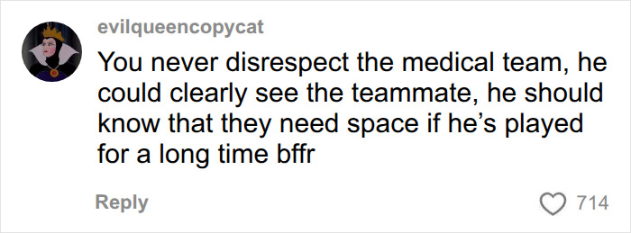 Comment emphasizing respect for medical team and need for space during football game