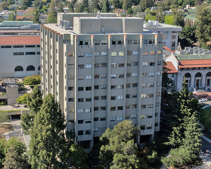 An aerial view of the UC Berkeley campus building where a professor noticed issues in students' homework.