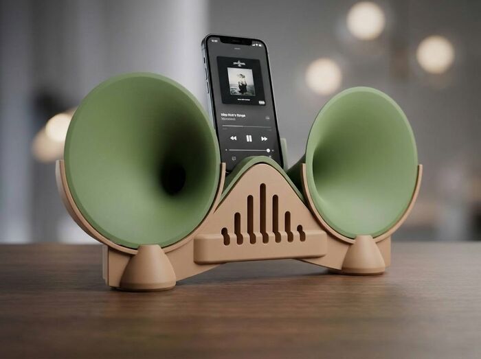 An acoustic phone amplifier speaker stand printed on a 3D printer