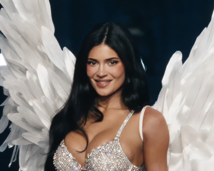 Kylie Jenner posing with angel wings at Victoria's Secret show