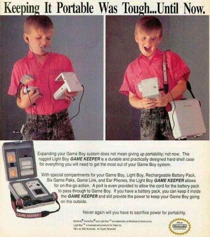 80s Game Boy Game Keeper carrying case retro ad with excited boy