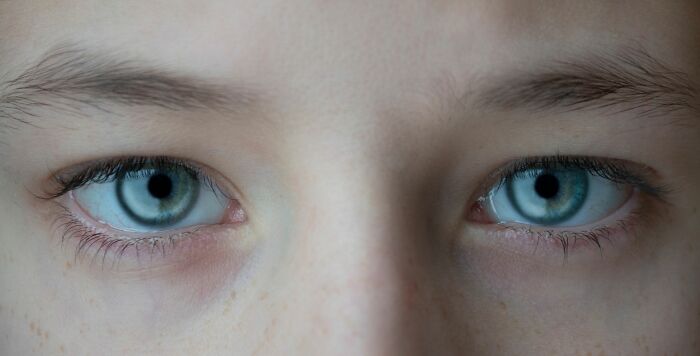 Detailed close-up of light blue eyes representing human body facts about vision.