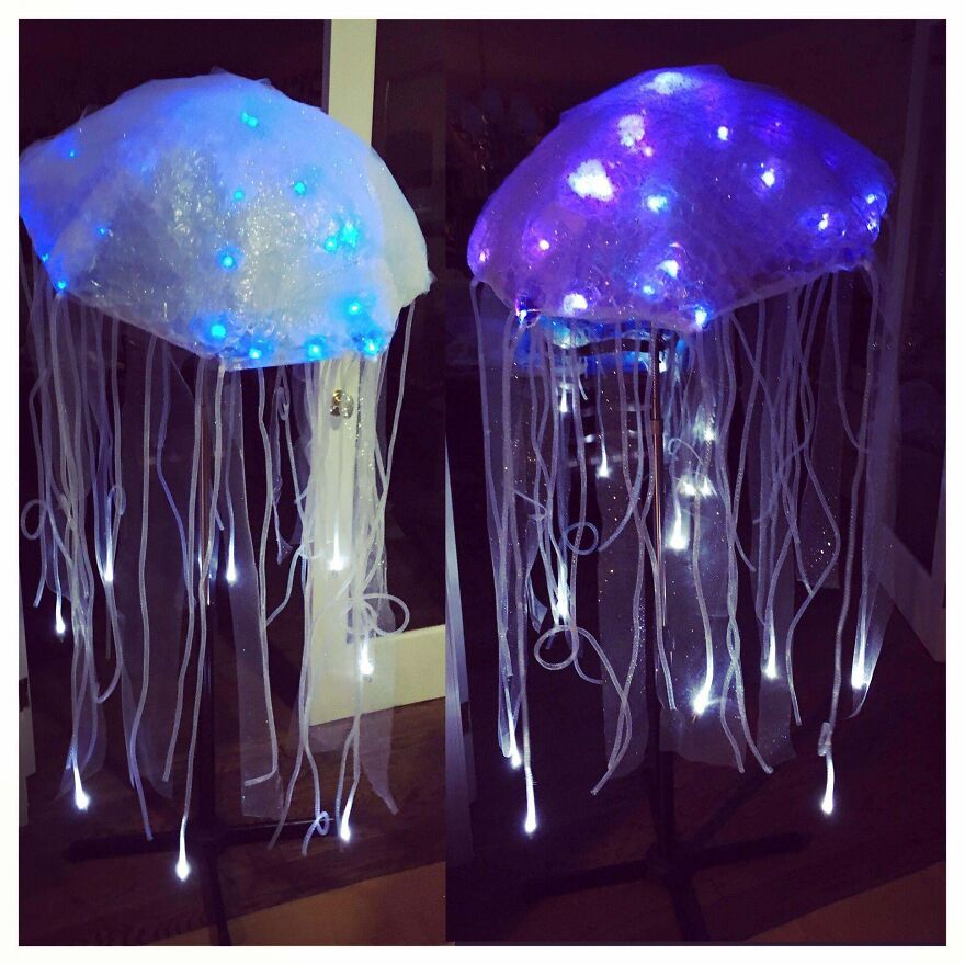 Glowing jellyfish illuminated craft setup for a unique Halloween costume concept