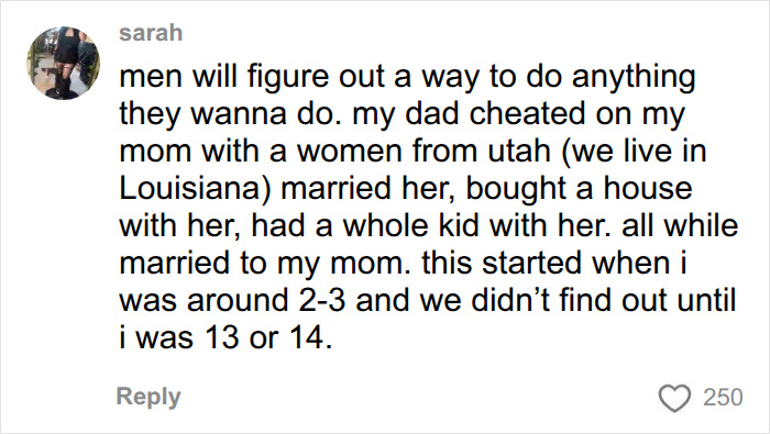 A user comment sharing a story about a father cheating to reflect a woman dated a man A user comment sharing a story about a father cheating to reflect a woman dated a man