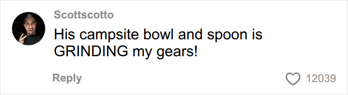 A comment about a campsite bowl and spoon related to the story where a man stands woman up.