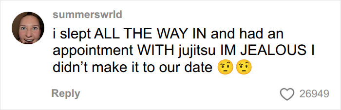 A social media comment about missing a first date due to sleeping in and jujitsu.