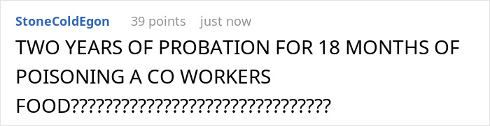 A online comment expressing outrage about a coworker poisoning case related to health problems at work. A online comment expressing outrage about a coworker poisoning case related to health problems at work.
