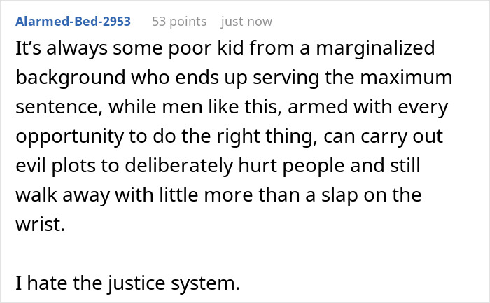 A social media comment criticizing the justice system in a case involving a spy camera at work. A social media comment criticizing the justice system in a case involving a spy camera at work.