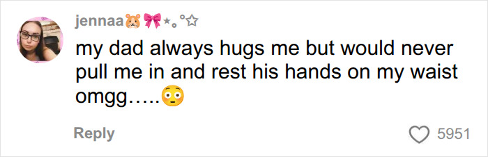 Online comment from jennaa expressing concern about a close bond with dad and a dad embrace.