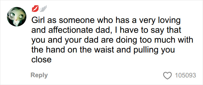 Online comment expressing concern over a father and daughter embrace