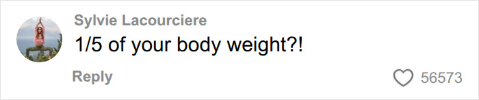 A comment expressing shock at losing one fifth of body weight after a health transformation. A comment expressing shock at losing one fifth of body weight after a health transformation.