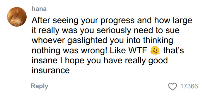 A user comment reacting to a woman transformation and progress after fixing her belly issue. A user comment reacting to a woman transformation and progress after fixing her belly issue.