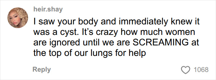 A online reaction comment discussing body issues related to a cyst and fitness transformation. A online reaction comment discussing body issues related to a cyst and fitness transformation.