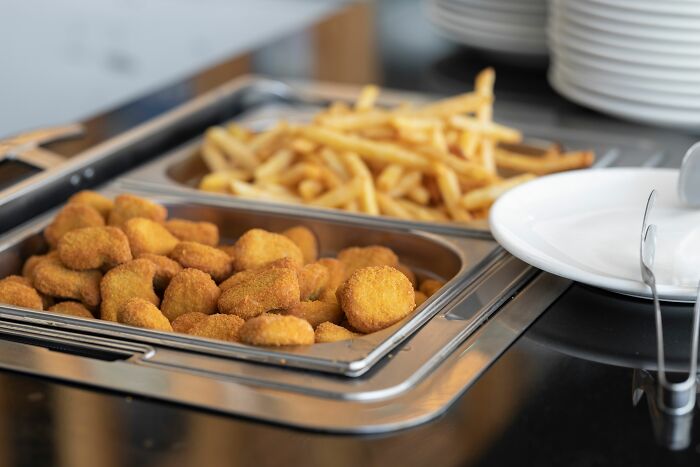 Crispy chicken nuggets and fries, illustrating when people behave like the world owed them everything.