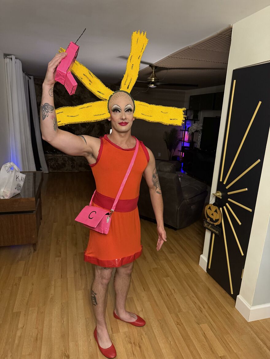 Person dressed in a cartoon character dress for creative Halloween costume ideas.