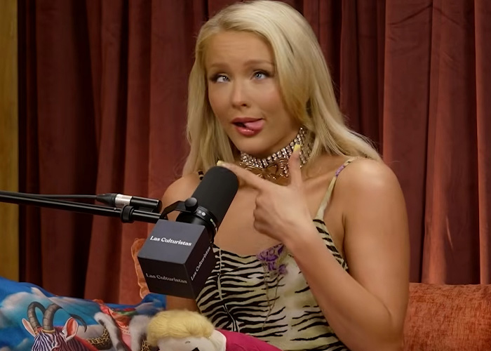 Singer Zara Larsson making a playful, exaggerated face during a podcast interview. Singer Zara Larsson making a playful, exaggerated face during a podcast interview.