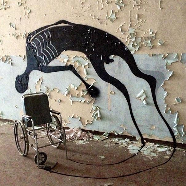 Street Artist Paints Ghostly Shadows in Abandoned Psychiatric Hospital