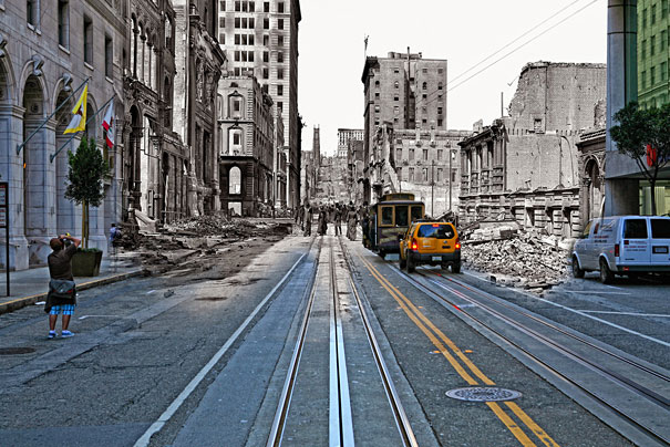 Then and Now Blend of the 1906 San Francisco Earthquake