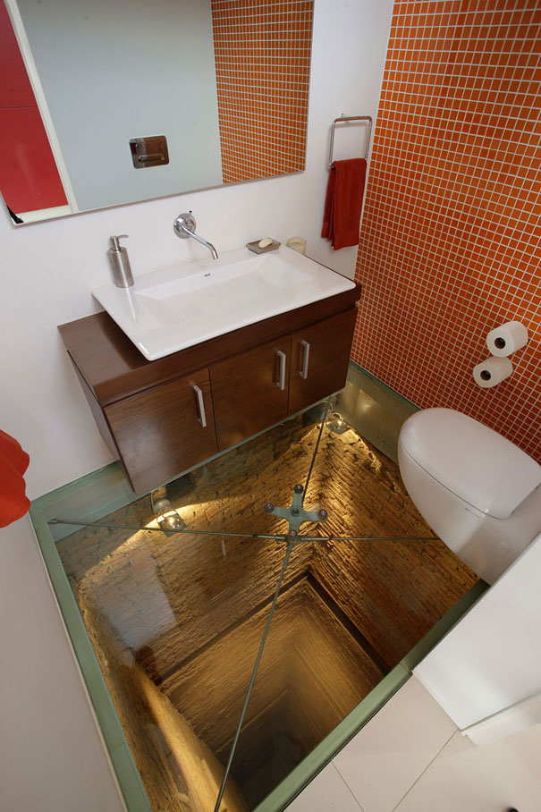 Glass Floor Bathroom Over 15 Story Elevator Shaft