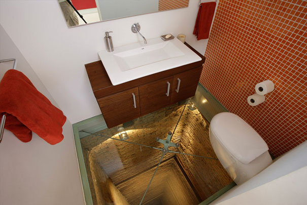 Glass Floor Bathroom Over 15 Story Elevator Shaft