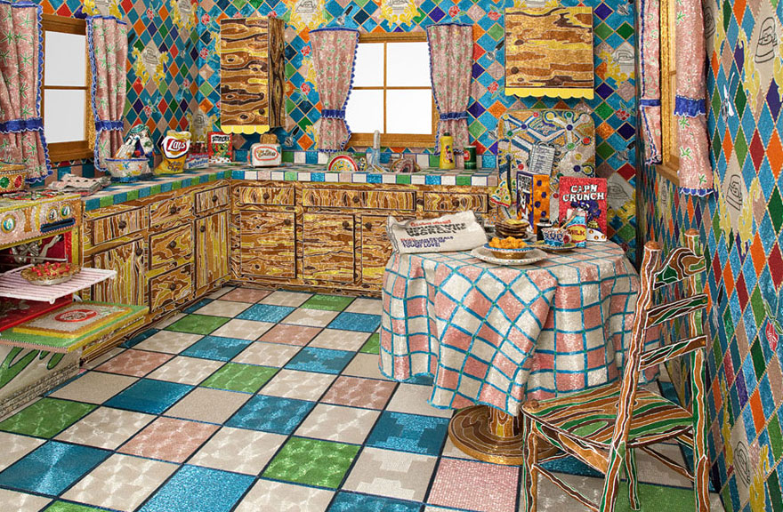 Artist Spends 5 Years Covering Entire Kitchen in Millions of Glass Beads