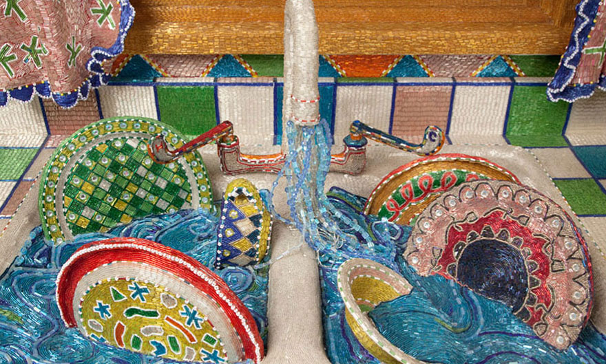 Artist Spends 5 Years Covering Entire Kitchen in Millions of Glass Beads