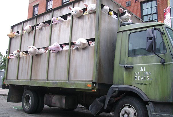 Banksy's Plush Animal Slaughterhouse Truck In NY Highlights Animal Cruelty