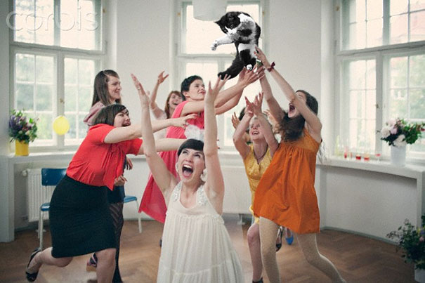 Bride's Bouquets Replaced By Flying Cats In The Latest Wedding Photography Trend