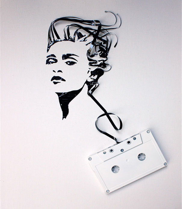 Celebrity Portraits Made Out Of Cassette Tapes