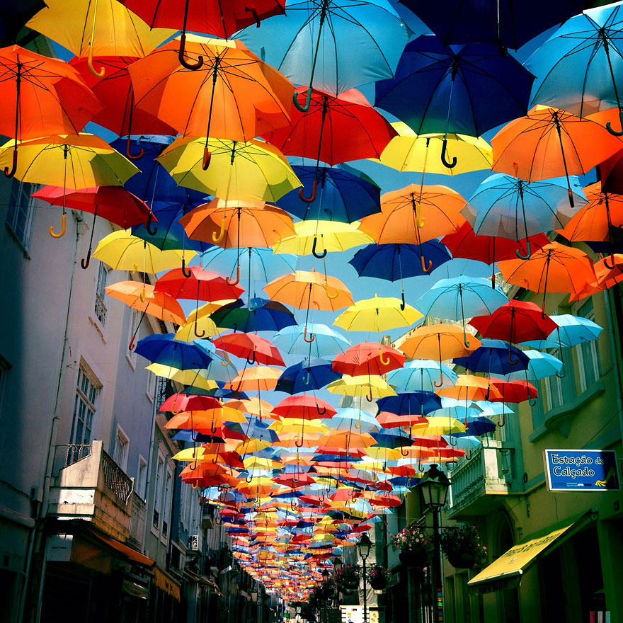 Hundreds of Floating Umbrellas Once Again Cover The Streets in Portugal 