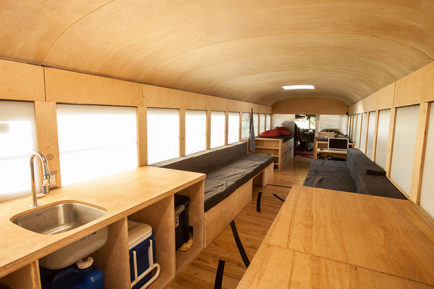 Architecture Student Bought a School Bus and Turned It Into Cozy Mobile Home