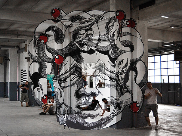 Anamorphic Medusa Inside a Factory