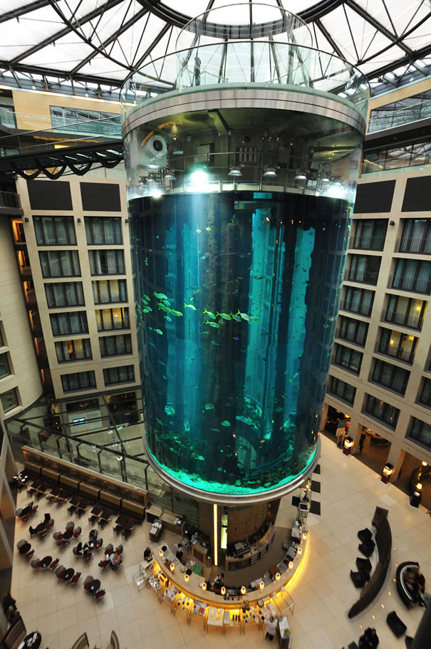 World’s Largest Cylindrical Aquarium at Radisson Blu Hotel Berlin