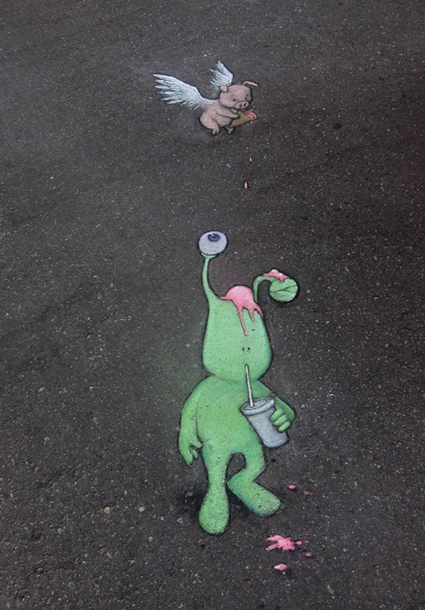 Chalk-drawn Adventures of Sluggo by David Zinn
