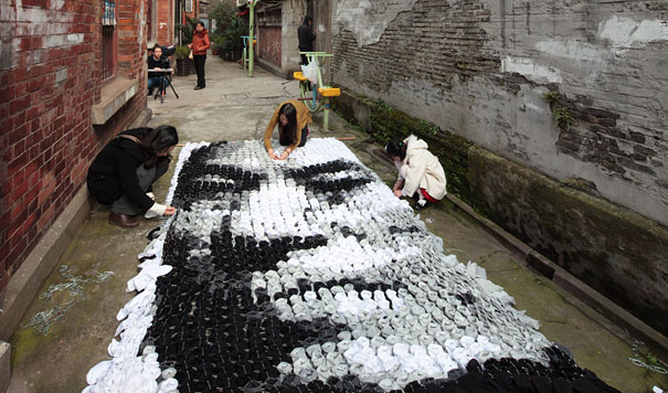 Portrait Made of 750 Pairs of Socks