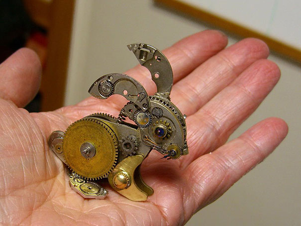 Artist Uses Old Watch Parts To Craft Tiny Intricate Steampunk Sculptures