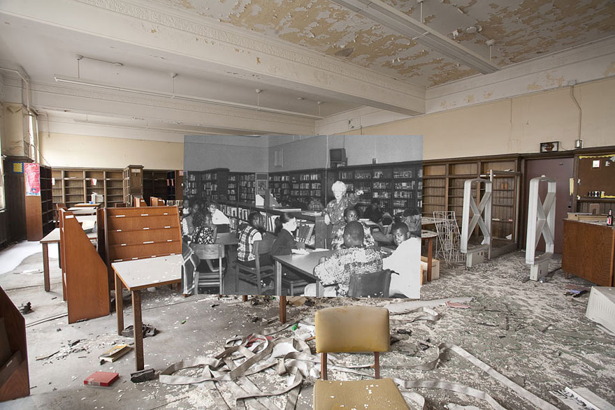 then and now abandoned school in detroit 1 - Fotos de uma escola abandonada em Detroit (antes e depois)