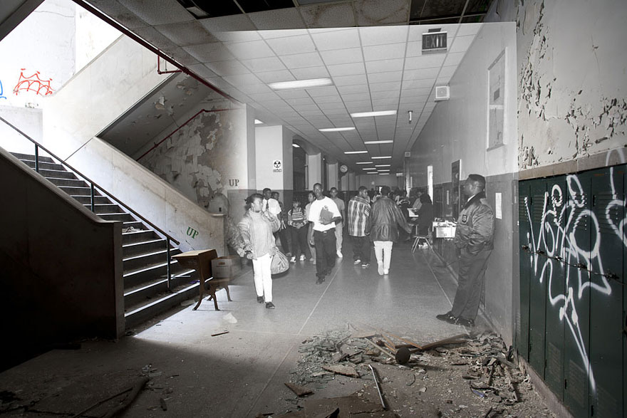 then and now abandoned school in detroit 5 - Fotos de uma escola abandonada em Detroit (antes e depois)