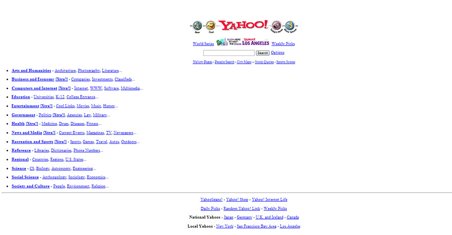 worlds biggest sites at launch wayback machine 4 - Como era a página principal dos grandes sites em seu início?